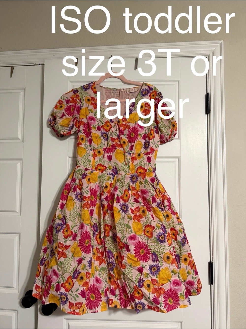 Ivy City Co Floral Puff-Sleeve Dress in Pink, Yellow & Purple